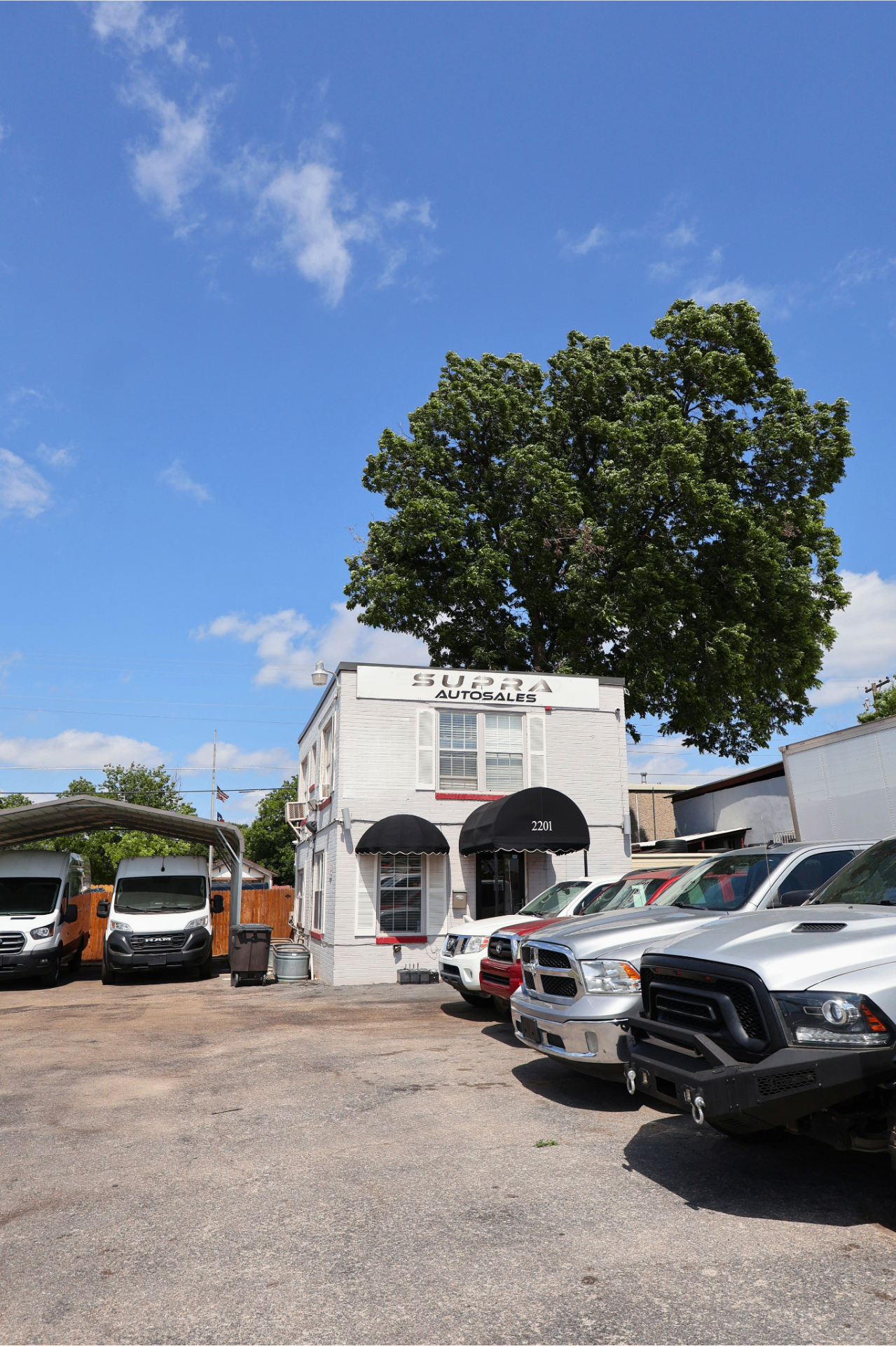 Supra Auto Sales dealership lot in Fort Worth, TX